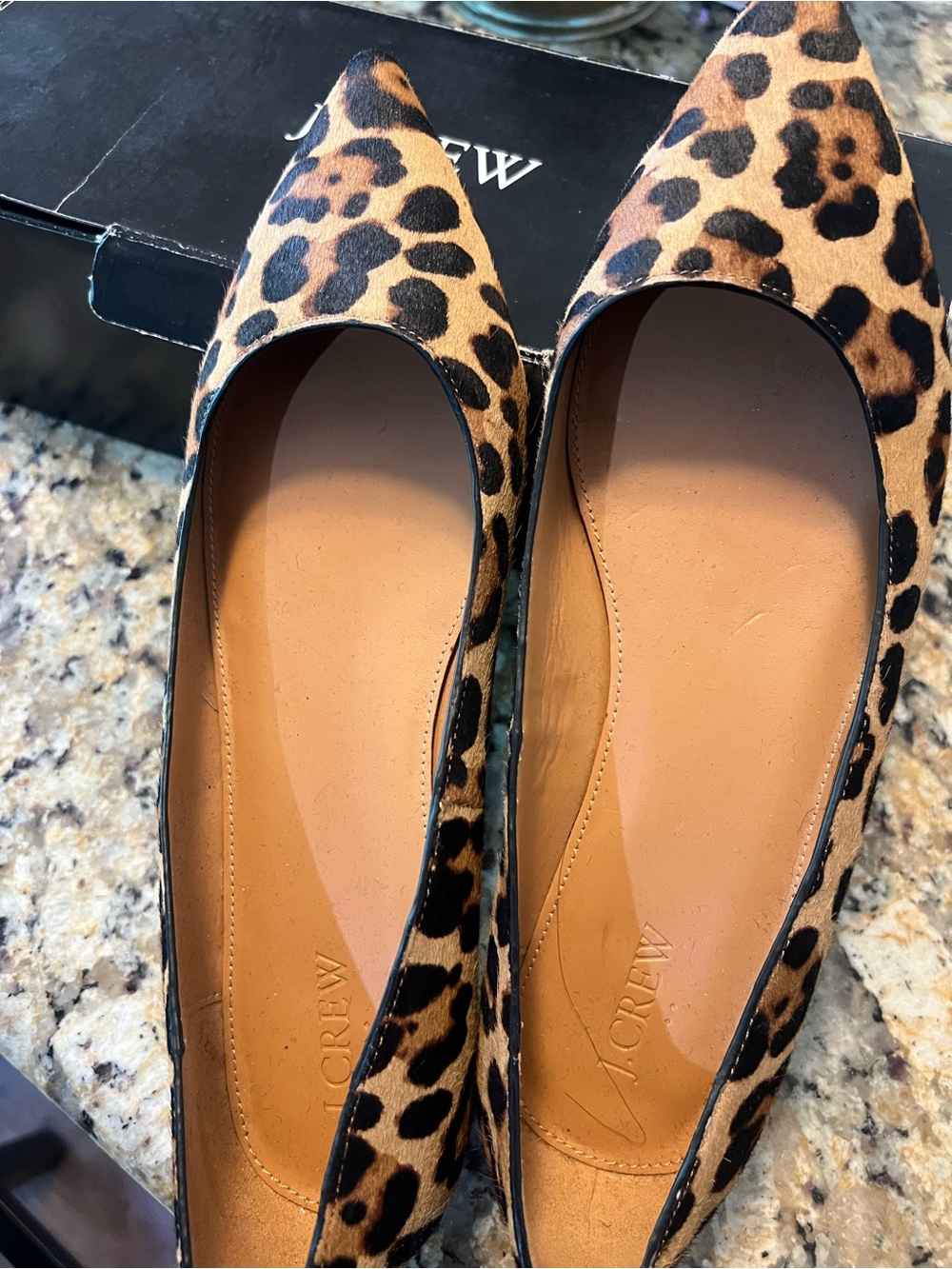 J. Crew Leopard Pointed Toe Flats in Tan and Black Size US 10